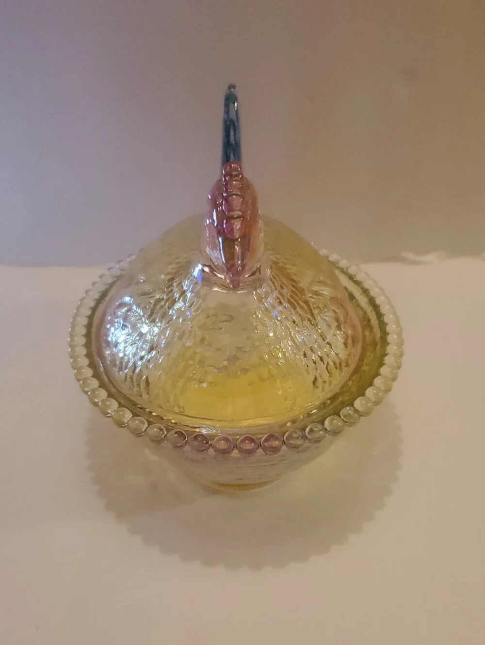 Iridescent Rainbow Glass Hen On Nest Dish (Lg)